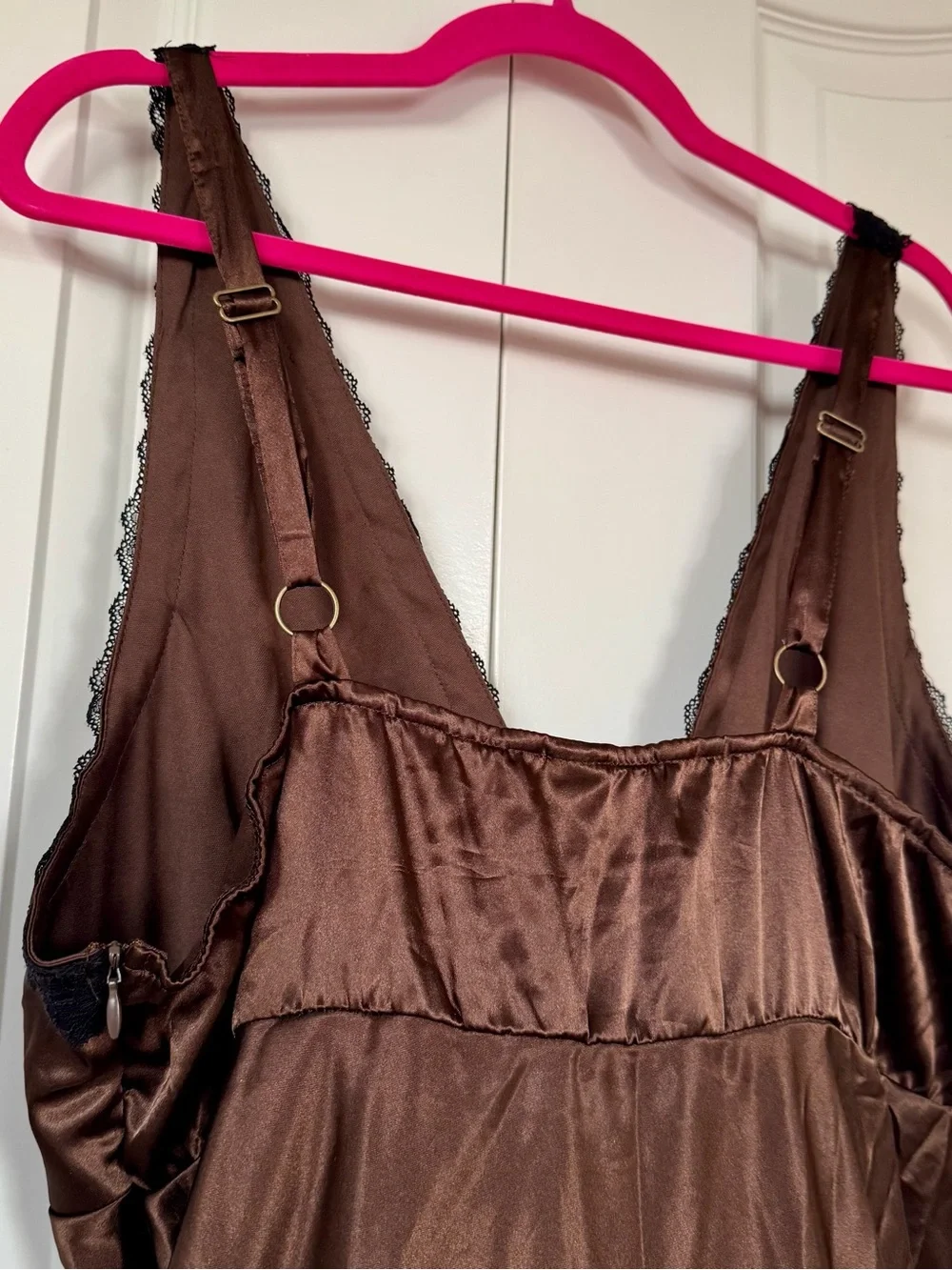 NWT wild fable Brown Satin Slip with Black Lace Trim